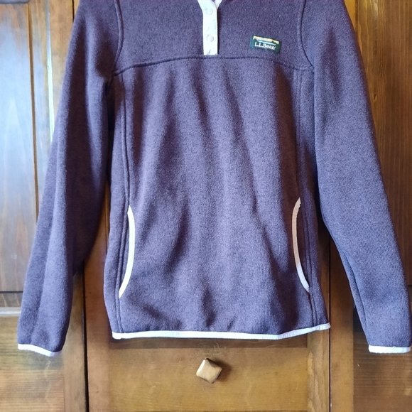 L.L. Bean Sweater Fleece Pullover Raisin Brown t-snap knit top 292726 size XS - Picture 4 of 13